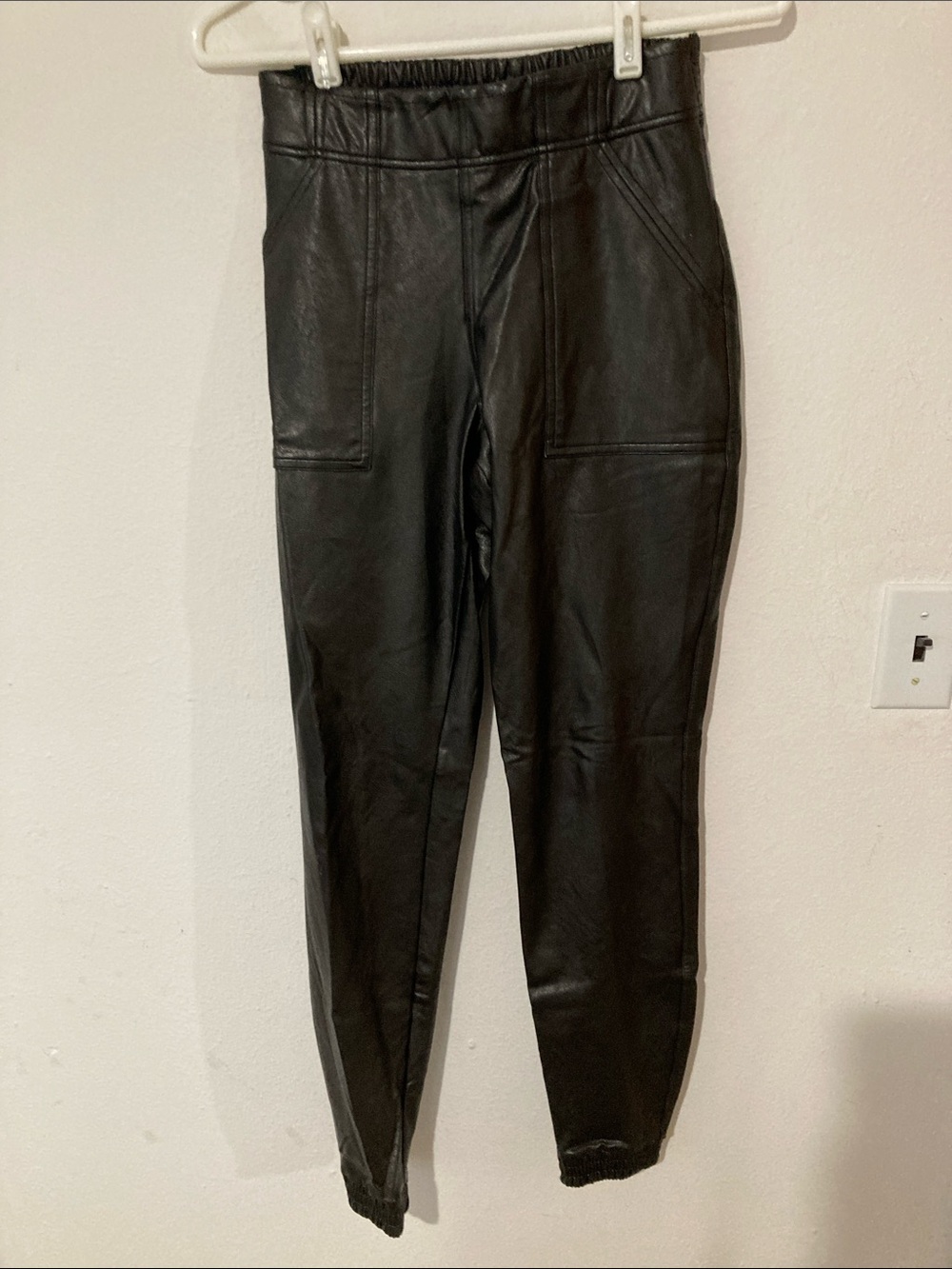Black Faux Leather Spanx Joggers XS